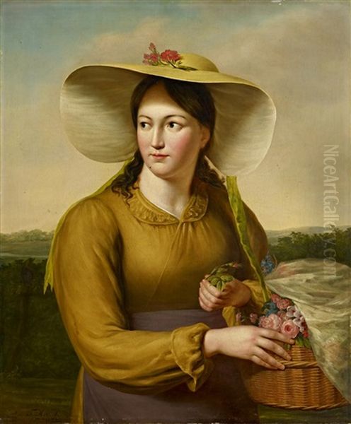 Junge Frau Mit Blumenkorb by Francois Montauban van Swyndregt