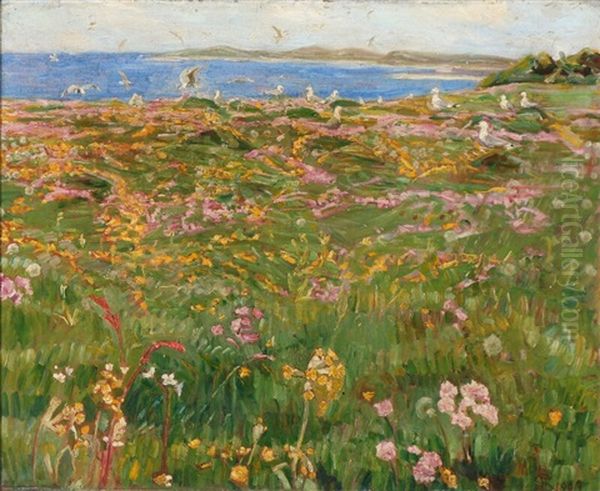 A Field Of Flower Near Vejlo Fiord Oil Painting by Fritz Syberg