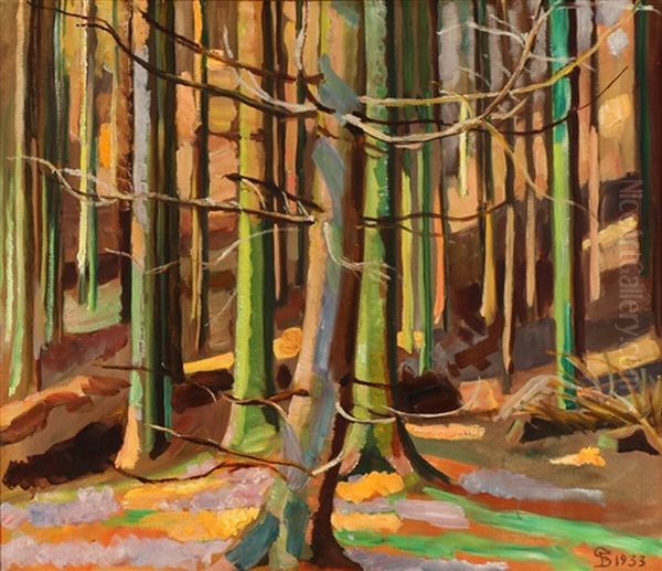 Sunshine Through Af Dense Forest Oil Painting by Fritz Syberg