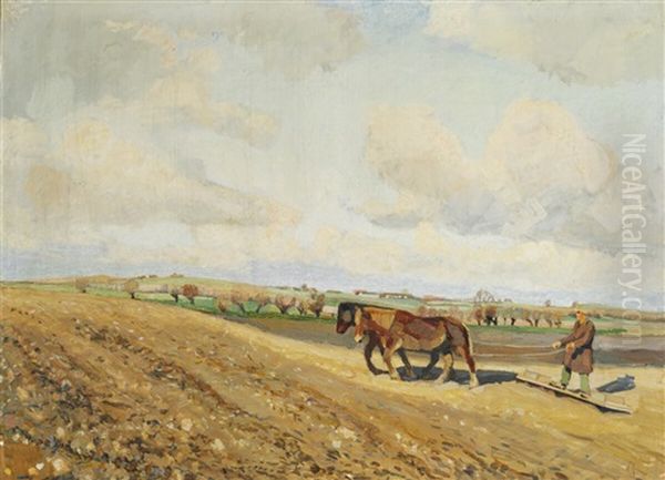 A Harvest Scene Oil Painting by Fritz Syberg