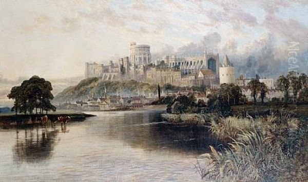 Windsor Castle From The River Oil Painting by John C. Syer