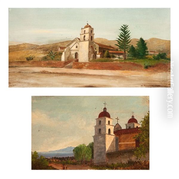 Two California Mission Views: Oil Painting by John Sykes