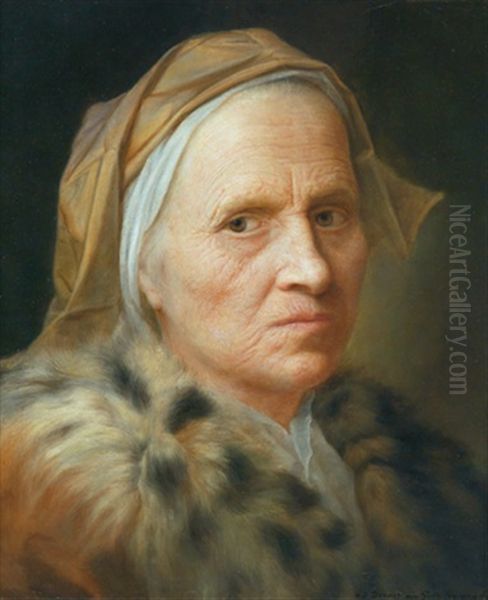 Bildnis Einer Alten Frau Mit Einem Pelzkragen (after Balthasar Denner) Oil Painting by Lotte Sykora