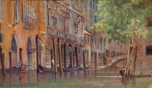 Venetian Canal Scene Oil Painting by Frederick Oakes Sylvester