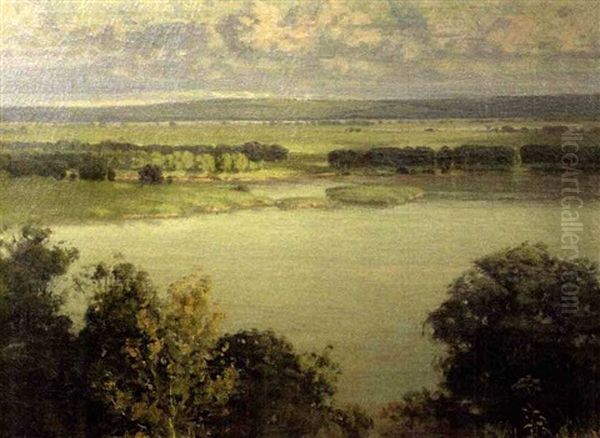 River Landscape From The Bluffs Oil Painting by Frederick Oakes Sylvester