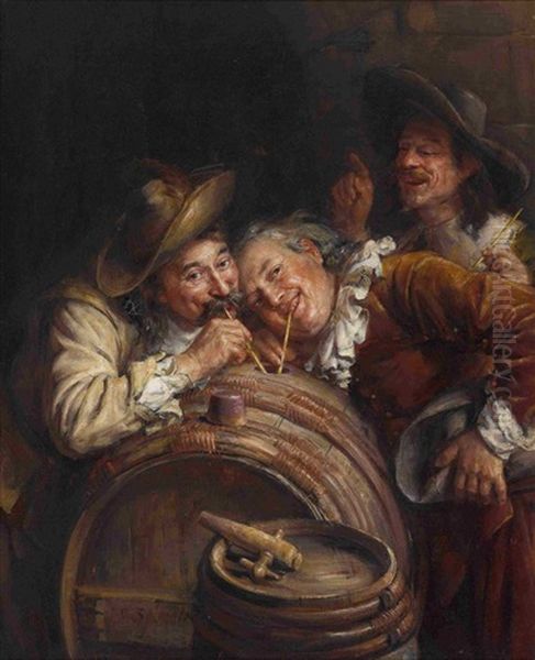 Drei Manner Bei Der Weinprobe Oil Painting by Joseph Noel Sylvestre