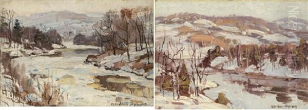 Two Works Depicting A River Through A Landscape In Winter Oil Painting by George Gardner Symons