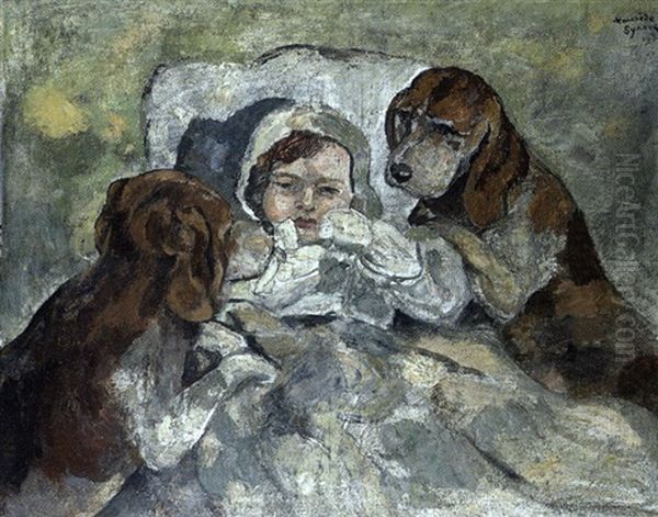 Enfant Aux Chiens Oil Painting by Tancrede Synave