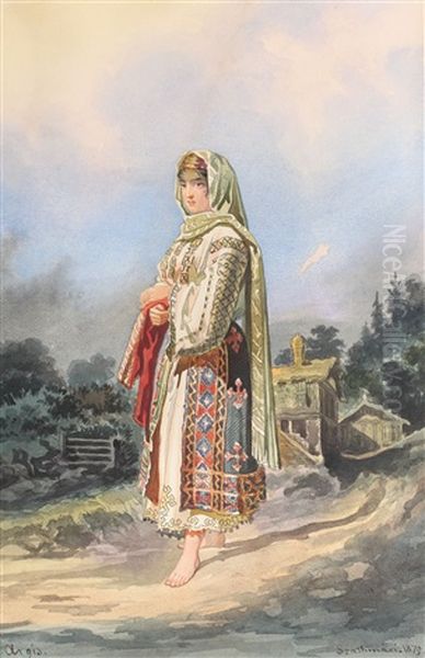 Pesant Girl From Arges Oil Painting by Carol Popp De Szathmari