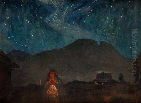 Milky Way Upon Giewont Oil Painting by Henryk Szczyglinski