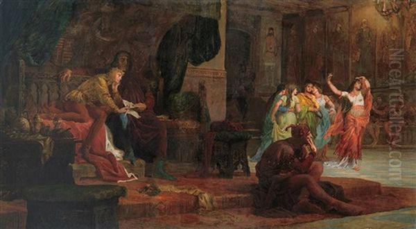 The Court Of V. Laszlo (the Upbringing Of V. Laszlo) Oil Painting by Bertalan Szekely Von Adamos