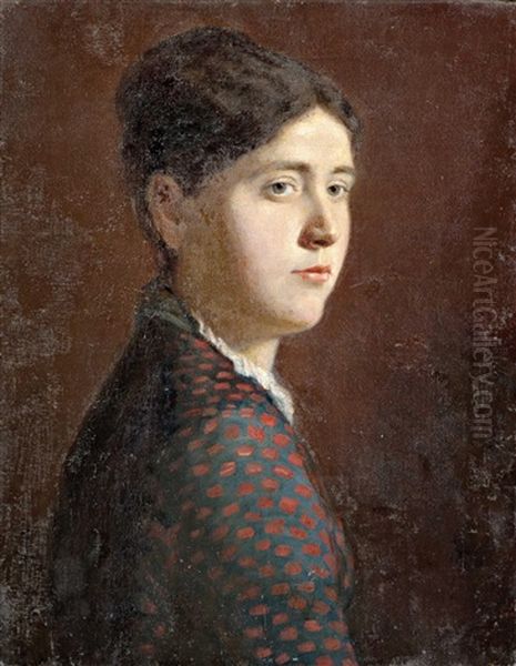 Girl In A Polka Dot Blouse Oil Painting by Bertalan Szekely Von Adamos