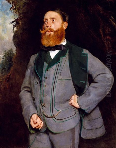 The Hunter (portrait Of Earl Aichelburg) Oil Painting by Bertalan Szekely Von Adamos