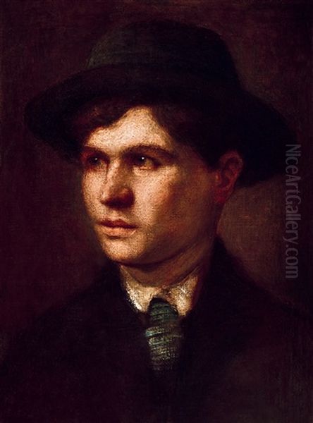 Portrait Of A Young Boy Oil Painting by Bertalan Szekely Von Adamos