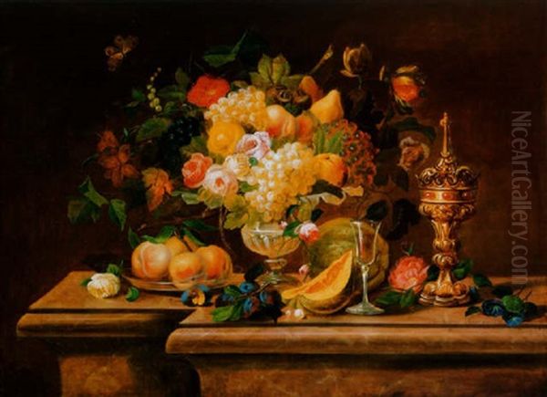 Csendelet, 1835 (still-life) Oil Painting by Janos Szentgyoergyi