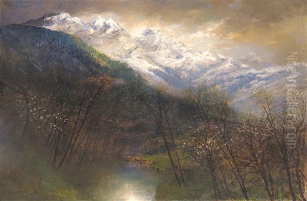 View Of The Tatras (spring) Oil Painting by Jeno Szepesi-Kuszka