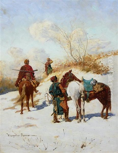 Patrol Kozacki Oil Painting by Wladislaw Karol Szerner