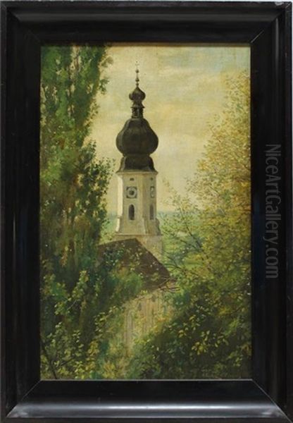 Blick Von Bewaldeter Anhohe Auf Ein Kirche Oil Painting by Wladislaw Karol Szerner