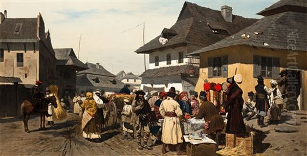 Targ W Miasteczku Pod Krakowem Oil Painting by Wladyslaw Szerner