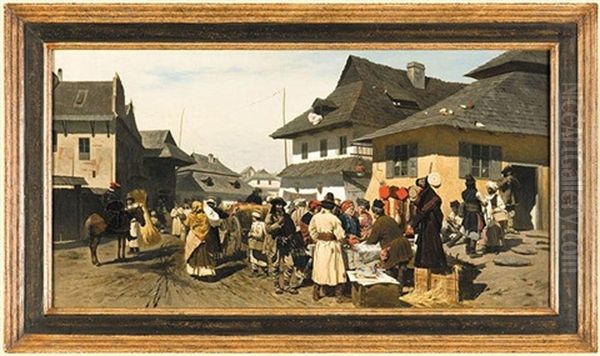 Fair In The Town Near Cracow Oil Painting by Wladyslaw Szerner