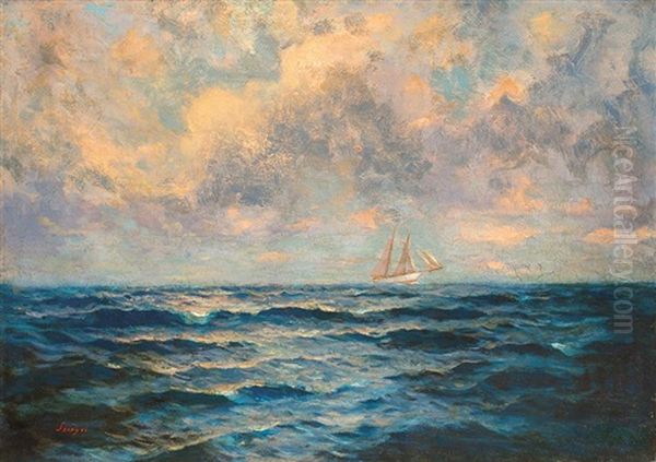 Palermo (sailboat On The Sea) Oil Painting by Pal Szinyei Merse