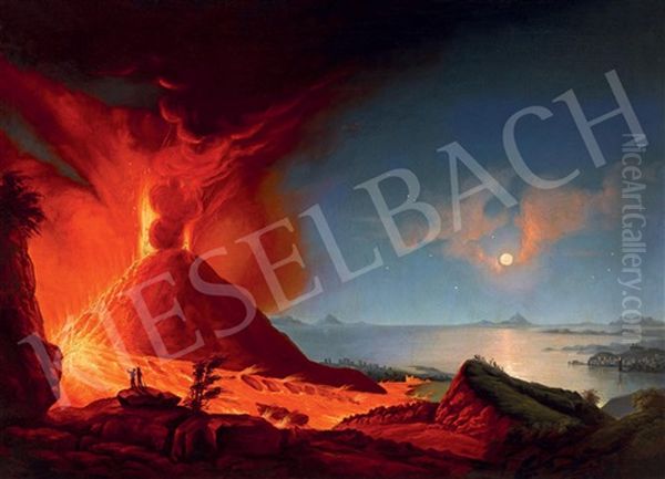 Eruption Of Vesuvius Oil Painting by Pal Szinyei Merse