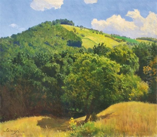 Hilly Landscape Oil Painting by Pal Szinyei Merse