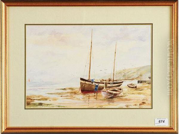 Coastal Scene, 
Fishing Boats Oil Painting by William Bray