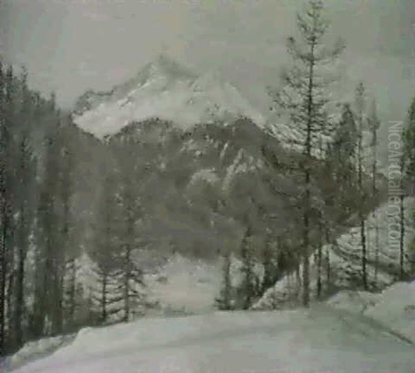 Davos Im Winter Oil Painting by Lajos Szlanyi