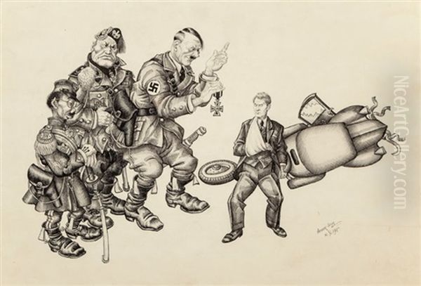 The Axis Gives Medals, Political Cartoon, 1940s by Arthur Szyk