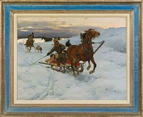 The Sledge Oil Painting by Stanislaw Ksawery Szykier