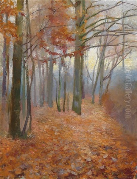 Autumn Woodland Oil Painting by Waclaw (Venceslas) Szymanovski