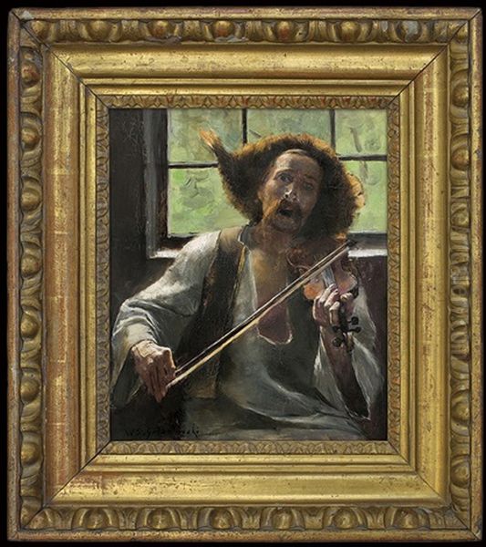 Fiddler Oil Painting by Waclaw (Venceslas) Szymanovski