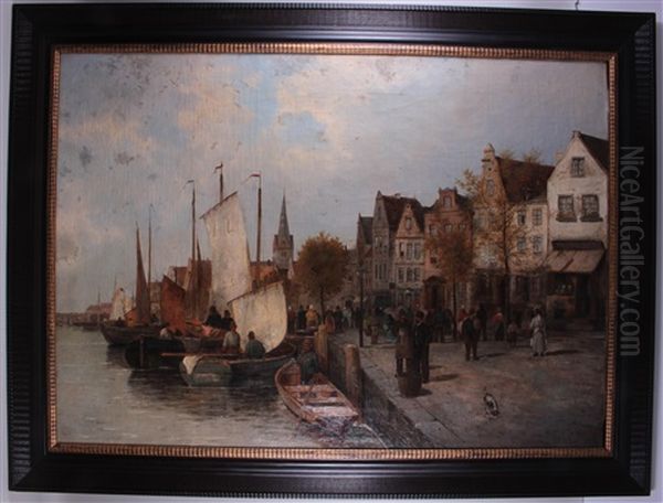 Geschaftiges Treiben Im Hafen Oil Painting by Jacob Taanmann