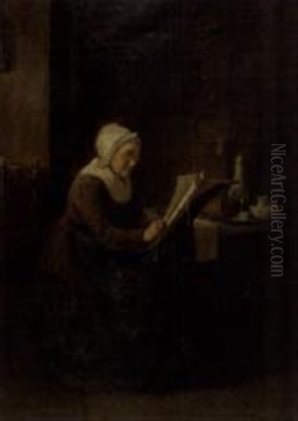 Vieille Dame Lisant Oil Painting by Jacob Taanmann