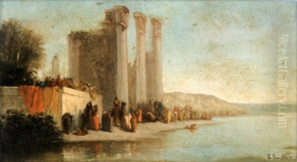 Ruines Au Bord Du Fleuve Oil Painting by Francois Germain Leopold Tabar(t)