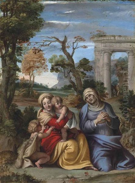 The Madonna And Child With The Infant Saint John The Baptist And Saint Anne Oil Painting by Innocenzo Tacconi