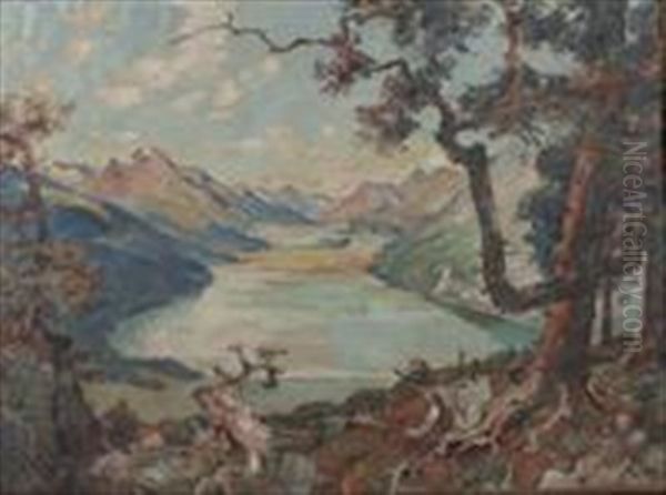 Western Mountain Lake Oil Painting by Augustus Vincent Tack