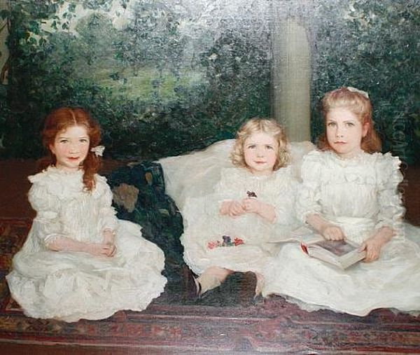 Bernadette, A Portrait Of Three Sisters In A Loggia Oil Painting by Augustus Vincent Tack