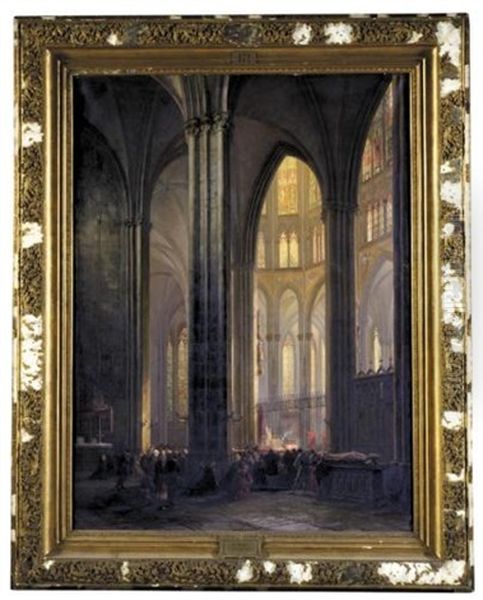 Interior Of Cologne Cathedral With A Ceremony In Progress (das Innere Des Kolner Doms Wahrend Eines Gottesdiensts) Oil Painting by Andreas Christian Ludwig Tacke