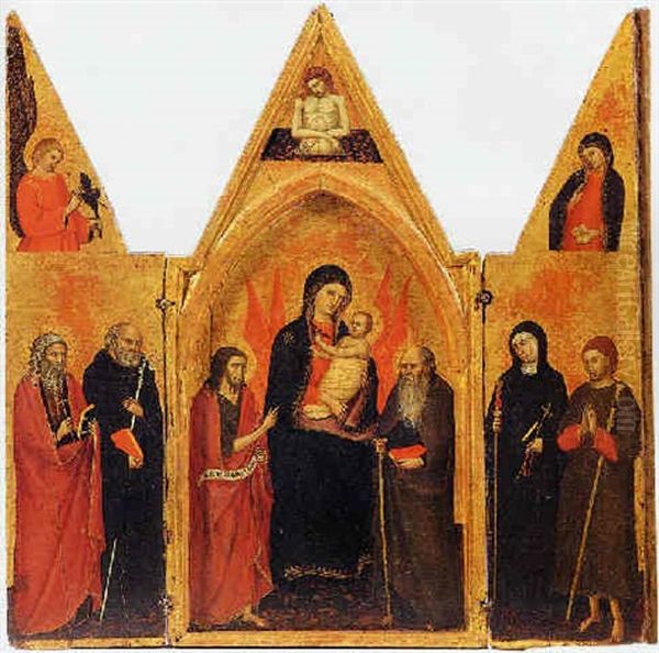 Madonna Col Bambino Tra San Giovanni Battista E Sant'antonio Abate, Imago Pietatis Oil Painting by Pisan de Taddeo di Bartolo