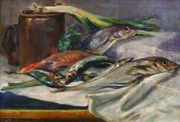 Nature Morte Aux Poissons Oil Painting by Osip Emmanuelovich Braz