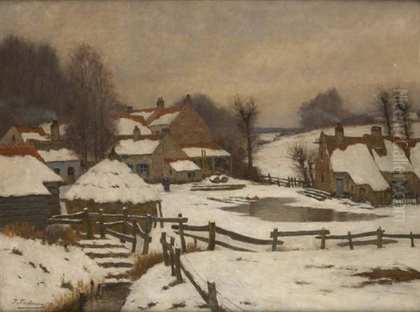 Ferme En Hiver Oil Painting by Jean Francois Taelemans