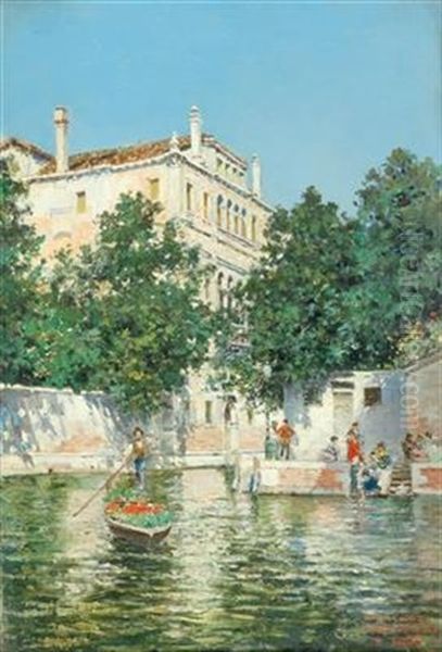 Washerwomen In Venice Oil Painting by Raffaele Tafuri