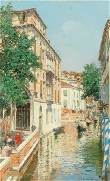 Gondolas On A Venetian Canal Oil Painting by Raffaele Tafuri