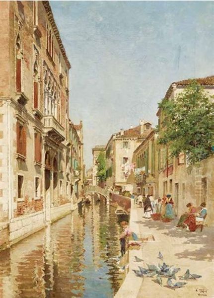 Rio Della Frescada Station S.. Toma 
Canal Grande Venedig Oil Painting by Raffaele Tafuri