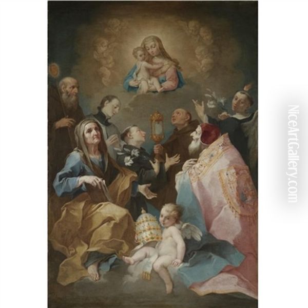 Madonna And Child In Glory With Saints Oil Painting by Giovanni-Battista Tagliasacchi