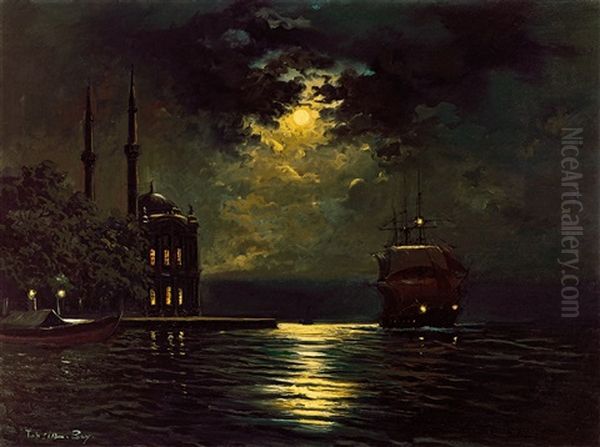 Morsquee Ortakoy Camii (istambul) Oil Painting by Diyarbakirli Tahsin