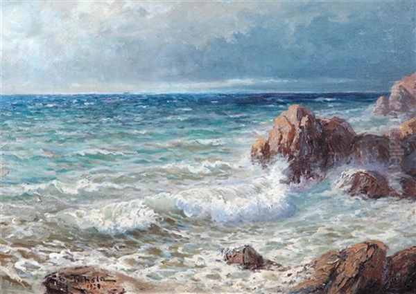 Deniz Peyzaji Oil Painting by Diyarbakirli Tahsin