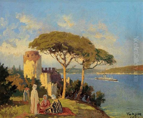 Rumeli Hisari Yaninda Piknik Yapan Osmanli Kadinlari Oil Painting by Diyarbakirli Tahsin